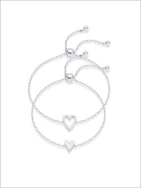 14K Gold Plated Heart Charm Friendship Bracelet Set Adjustable Slider